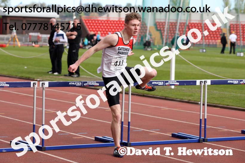 Mens under-17s 400 metres hurdles, North Eastern Track and Field Champs, Gateshead Stadium. Photo: David T. Hewitson/Sports for All Pics